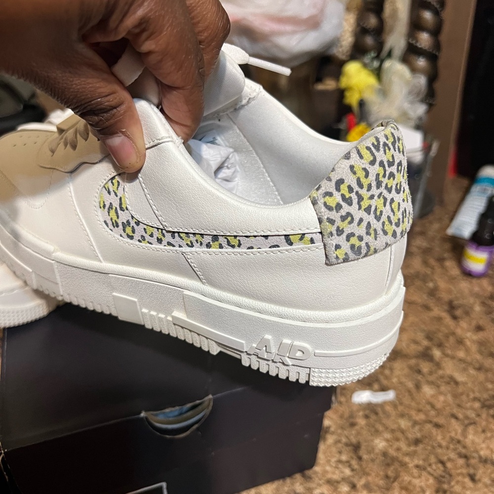 White Sneakers with Leopard Print Swoosh - Picture 3 of 4